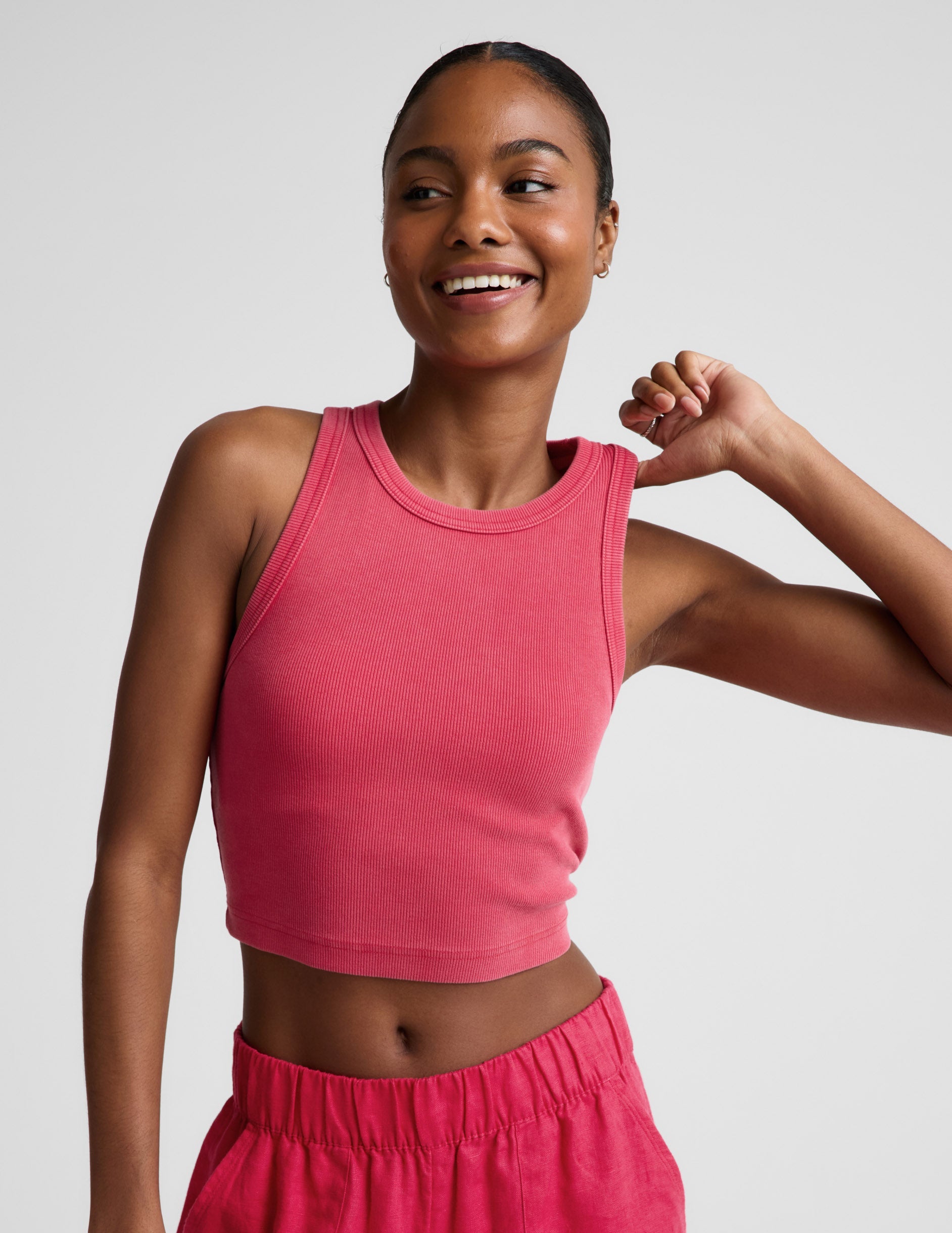 On Repeat Rib High Neck Cropped Tank