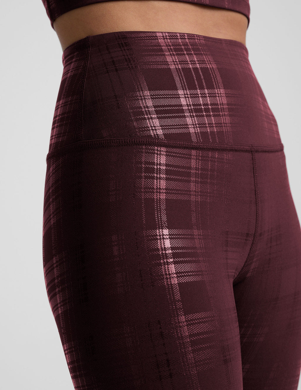 Plaid Foil Burgundy High Waisted Midi Legging