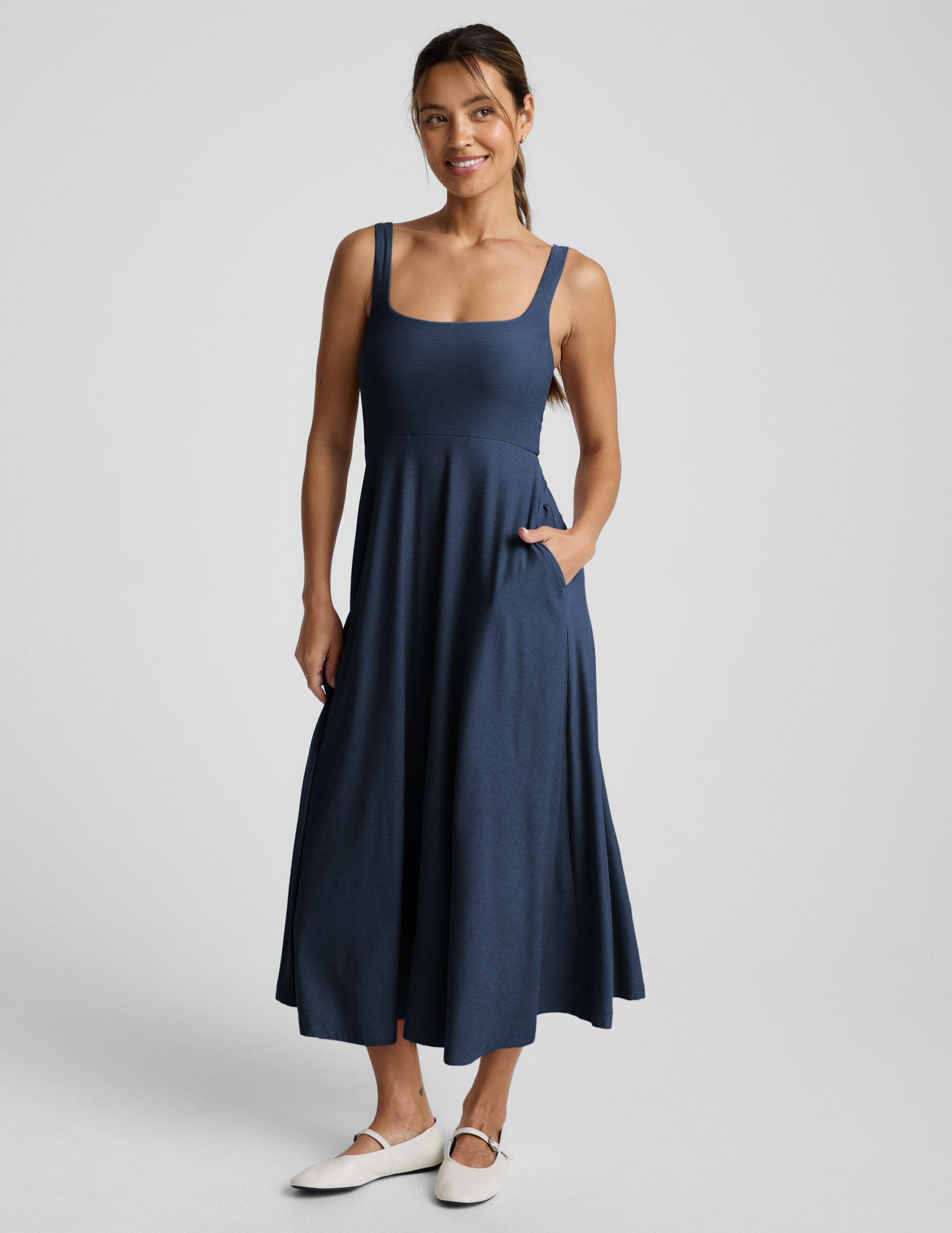 Featherweight At The Ready Square Neck Midi Dress